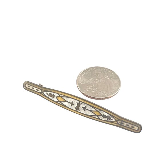 Vintage Art Deco Cloisonné Bar Brooch With Intricate Geometric Design Warm Tones - Picture 2 of 11